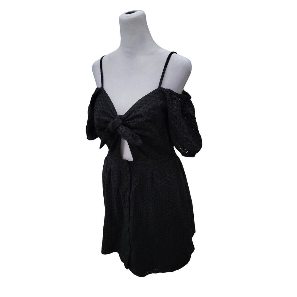 ZARA‎ Mini Dress Size Small Black Women's Cut out Eyelet Lace - Picture 4 of 14